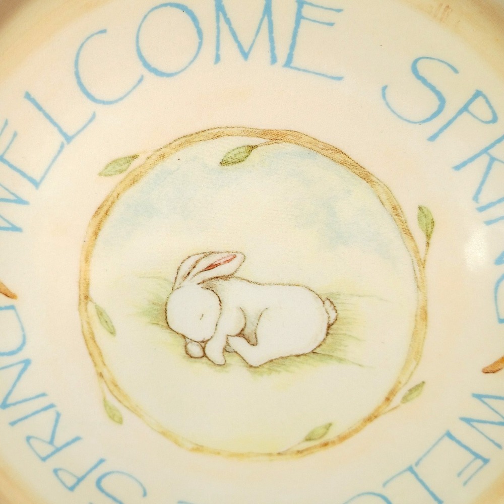 Welcome Spring Bunny Rabbit Plate Blue Green Easter Decorative Russ Berrie - Picture 3 of 7
